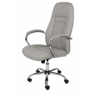 Chaise de Direction "Prestige Diamond" – Cuir Gris & Chrome