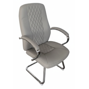 Chaise de Visiteur "Prestige Diamond" – Cuir Gris & Chrome