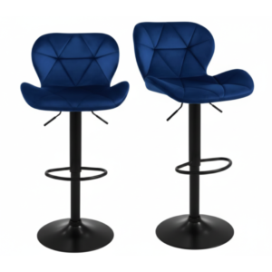 Tabourets de Bar Design Scandinave en Velours Bleu – Assise Matelassée et Pied Noir Mat