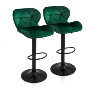 Tabourets de Bar Chic en Velours Vert Émeraude – Design Diamant et Pied Noir Réglable