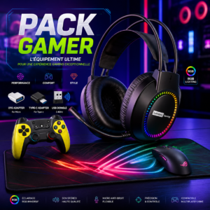 Pack Gamer Ultime 4-en-1 : Casque Lenovo E03, Manette Sans Fil, Tapis