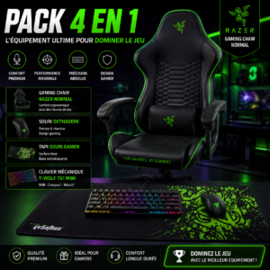 Le Setup Gamer Ultime 4-en-1 : Fauteuil Razer, Clavier Mécanique RGB, Souris & Tapis Razer